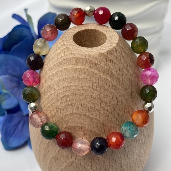 MULTICOLORED agate stretch beaded bracelet - Picture 14 of 14